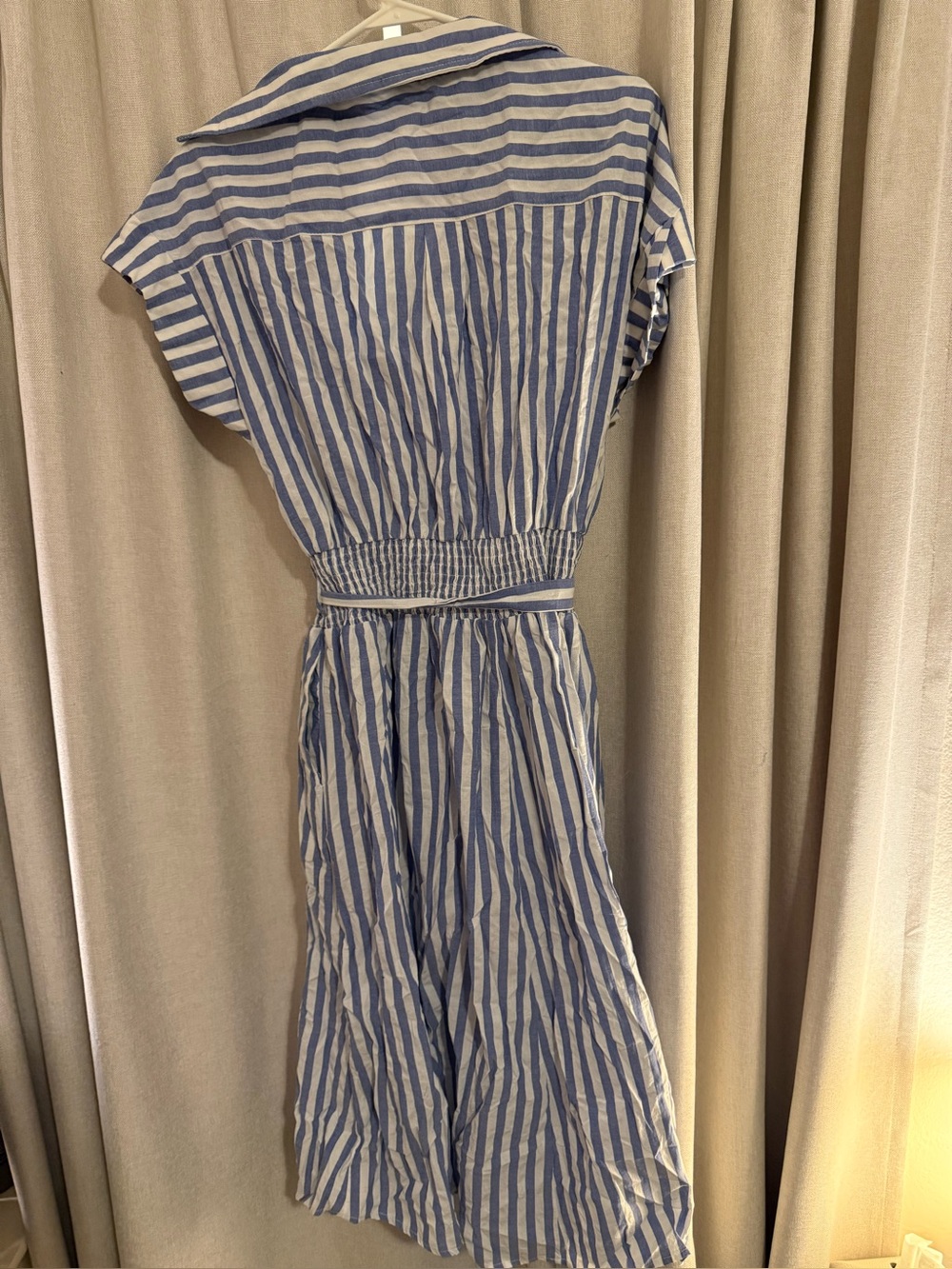 Koo de Ker Calista Striped Blue & White Shirt Dress with Waist Tie L - Picture 3 of 3